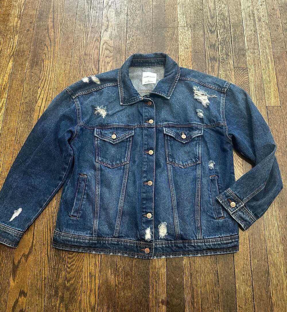 Celebrity Pink Distressed Denim Jacket 100% Cotton Size L